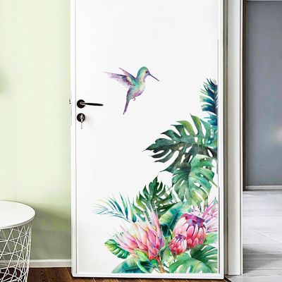 Tropical leaves flowers bird Wall Stickers bedroom living room decoration mural home decor decals removable stickers wallpaper