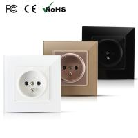 ☍✖♝ Three colors available France 16A electric socket Crystal glass panel high quality power socket for residence office building