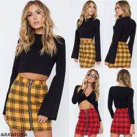 Special Offers Women Plaid High Waist Checker Zipper A-Line Mini Skirt Mini Skirts Summer Bottoms Size 6-12