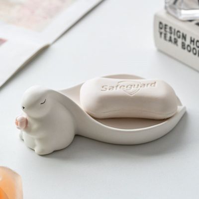 Big Ear Cute Rabbit Ceramic Soap Box Decorative Bathroom Drainage Soap Dish Storage Wash Desk Decor Home Decoration Accessories Soap Dishes