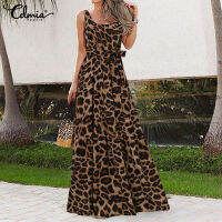 [จัดส่งฟรี] ManBei Celmia สตรีแขนกุดเสือดาวชุดเดรสแม็กซี่สุภาพสตรีหลวม Sundress