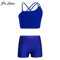 Kids Girls Casual Sportswear Outfits Sleeveless Sports Bra Crop Top with Fitness Shorts for Dance Gymnastic Workout Training