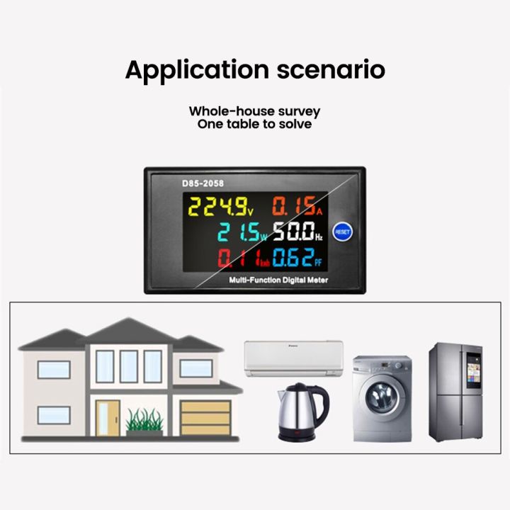 d85-2058-ac40-300โวลต์มิเตอร์เครื่องวัดแรงดันไฟฟ้าแบบดิจิตอลมัลติฟังชั่นเฟสเดียวความถี่ไฟฟ้ากระแสสลับจอภาพปัจจัยพลังงานไฟฟ้า