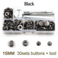 N57H 30 sets Jeans Decorative Buttons +Manually Install Tools Boxed 15mm Snap Buttons Metal Buttons Snaps Rivets DIY Accessories