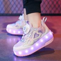 Heelys รองเท้าส้นสูง LED สำหรับเด็กผู้หญิง, รองเท้าเรืองแสง, รองเท้าหนังตัดต่ำ, รองเท้าล้อสำหรับผู้ปกครองและเด็ก