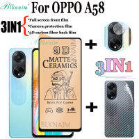 BLKNAIM (3-In-1) สำหรับ OPPO A58ฟิล์มเซรามิกเคลือบแบบเต็มหน้าจอ + ฟิล์มป้องกันกล้อง + 3D มาสก์หน้าหลังคาร์บอนไฟเบอร์