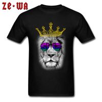 Cool King T Shirts Fitted Men T-shirt Trendy Sunglasses Lion Print Tshirt Plus Size Black Tops &amp; Tees Crew Neck Clothes Custom