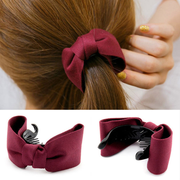 ♡Lovely girls house♡】Korean Sweet Fabric Bow Hair Band Hair Claw Elegant  Women Solid Cloth Ties Banana Hair Crab Clips Ponytail Hold Girl Hair  Accessories | Lazada