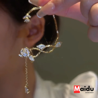 Maidu Jewelry ไม่มีต่างหูเจาะดอกกุหลาบใบหูคลิปสำหรับผู้หญิงล่าสุดพู่หูกระดูกโฟลเดอร์แขวนหญิง