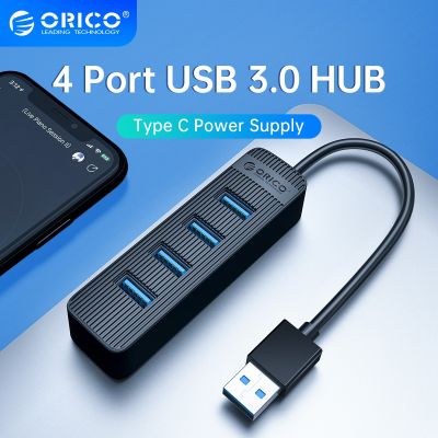 ยูเอสบีโอริโก3.0ฮับแหล่งจ่ายไฟ Type C ฮับ4พอร์ตอะแดปเตอร์ USB สำหรับ PC คอมพิวเตอร์แล็ปท็อปอุปกรณ์เสริมตัวแยก USB ABS