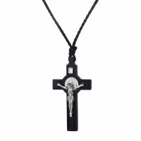 Religious INRI Crucifix Necklace for Men Womens Catholic Small Wooden Cross Necklace Pendant Jewelry Rope Chains Collier 60CM Fashion Chain Necklaces