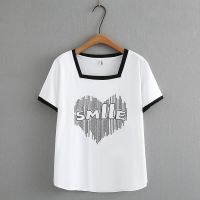 【มีไซส์ใหญ่】Plus Size Womens Short Sleeve White Black Summer T-shirts Oversized Cute Letter Printed Female Tops Fashion A-line Cute Tee