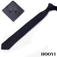 《The Empty island House》 HOOYI แฟชั่น2018Ties สำหรับผู้ชาย Solid Stripe Mens Skinny Neck Tie Set Cufflinkssquare