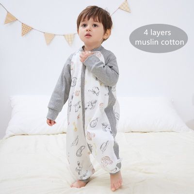 Summer Baby Nightgown,Bamboo Cotton Toddler Sleepwear with Legs Long Sleeves, Baby Boy Girl Footed Sleep and Play, Sleeper gown
