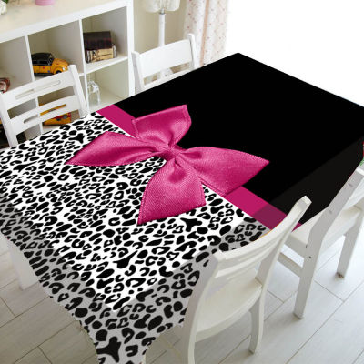 Girly Pink Ribbon Leopard Print Table Cloth for Birthday Party Decor Cheetah Leopard Tablecloth Rectangle Square Table Covers