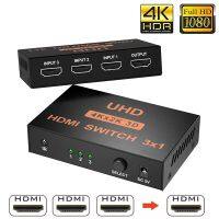 ใหม่4K X 2K 3X 1สวิตช์ HDMI เต็ม HD HDMI ตัวเลือกตัวสลับวิดีโออะแดปเตอร์พร้อมรีโมทคอนโทรลฮับ3 In 1ออกสำหรับดีวีดี PC HDTV แล็ปท็อป