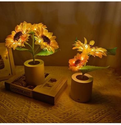 Rechargeable Sunflower Decorative Light Artificial Flower Bedroom Lamp Creative Night Light for Kid Friend Birthday Holiday Gift