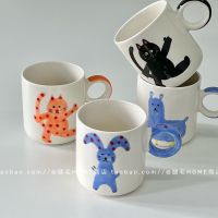 Original hand-painted childrens fun cat rabbit cartoon ceramic mug cute childrens water cup couple girlfriends cup niche 【Boutique】□۞✌