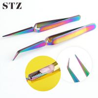 Professional Acrylic Nail Shaping Extension Tweezers Cross Lock Reverse Curved Straight Eyelash Extensions Tweezers Tools FBY1-2