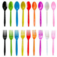 30Pcs ชุดช้อนส้อมแบบใช้แล้วทิ้งจำนวนมากส้อมพลาสติกมีดช้อน Flatware Birthday Party Utensils Supplies 10สี