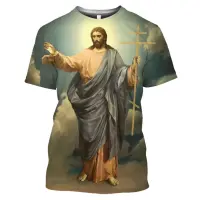 (in stock) T-shirt Men/Women Casual 3D Pattern T-shirt Religious Christ God Top Harajuku Retro Street Apparel (free nick name and logo)