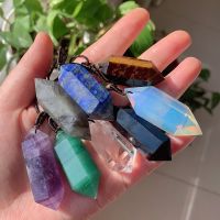 Big Natural Stone Crystal Jewelry Lapis Amethysts Opal Pink Quartz Obsidian Bullet Hexagonal Pendulum Pendant Necklace Amulet