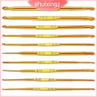 SHUIXINGZ อลูมิเนียมอลูมินัม ตะขอถักสองด้าน ทองสีทอง เข็มถักนิตติ้ง หัตถกรรมหัตถกรรมหัตถกรรม ตะขอถักโครเชต์ เครื่องมือถักด้วยมือ