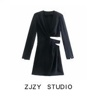 Zara เสื้อผู้หญิงสไตล์ยุโรปและอเมริกัน,เสื้อผ้าผู้หญิงสไตล์ฝรั่งเศสย้อนยุคเซ็กซี่กลวงตกแต่งชุดมินิเดรส08563840800