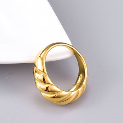 J87 แหวนขนมปังแหวนเหล็กไทเทเนียมหญิงชุบ 18k การออกแบบบุคลิกภาพแฟชั่นสีทองแหวนนิ้วชี้ที่เรียบง่าย