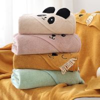 ♤ Cotton baby Bath Towel Hooded solid Cute Cartoon ear Absorbent Bathrobe Soft Infant Swaddle Cloak Thickened for bathroom