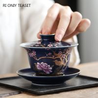 （glistening shop） PalaceEnamelGaiwan ถ้วยน้ำชามือทาสีดอกไม้ Tureen TravelBowl Home Teaware Drinkware 150Ml