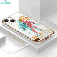 เคสโทรศัพท์ ZeroQiQi สำหรับ iPhone 15 Plus 15 Pro 15 15 Pro Max เคสฟรีสายคล้องลายการ์ตูนนักบินอวกาศเคสขอบสี่เหลี่ยมชุบเคสโทรศัพท์เคสโทรศัพท์นิ่มสุดหรู