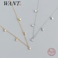 WANTME 925 Sterling Silver Rock Clavicle Pendant Round Hugging Beads Zircon Necklace for Women Luxury Choker Jewelry Party