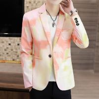 ZZOOI Rainbow Suit Mens Single West Spring and Autumn New Seasons Long Sleeve Suit Slub Cotton Linen Casual Mens Suit