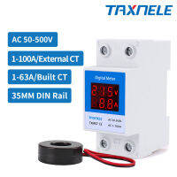 DIN Rail Led Digital Voltmeter Ammeter AC50-500V 220V 380V 1-63A 1-100A แผงเครื่องวัดแรงดันไฟฟ้าโวลต์ Amp Tester Detector