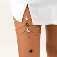 KunJoe Bohemian Butterfly Pendant Chain Elastic Band Leg Thigh Chain Women Sexy Metal Tassel Adjustable Beach Body Jewelry