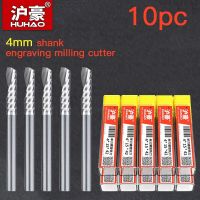 HAHAO 10PC 4mm เครื่องตัดโลหะผสมคาร์ไบด์ CNC Milling Cutter 1 Flute Left Spiral Router Bits ไม้แกะสลักเครื่องมืองานไม้