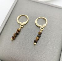 Natural Stones Geniune Faceted Tiger Eye Bar Earrings Gemstones 14K Gold Filled Hoops Simple Dangle Boho Earrings For Women Gift