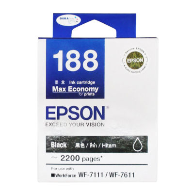Epson 188 Black (T188190) หมึกพิมพ์อิงค์เจ็ต สีดำ จำนวน 1 ชิ้น  ใช้กับพริ้นเตอร์อิงค์เจ็ท เอปสัน WorkForce WF-7111 / 7611