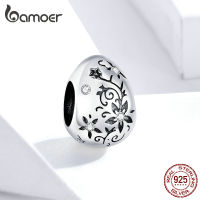 bamoer Easter Series Authentic 925 Sterling Silver Vintage Flower Pattern Metal Beads Egg Charm for Original celet SCC1466