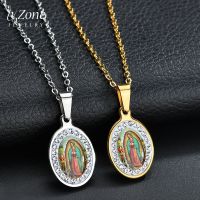 Uzone Religious Virgin Mary Pendant Amulet Necklace Stainless Steel Christian Jewelry Stone Prayer Necklaces For Women Collar