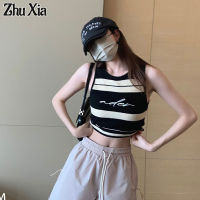 Zhu Xia เสื้อสายเดี่ยวแขนกุดสำหรับผู้หญิง,เสื้อสายเดี่ยวปักลายตัวอักษรขนาดใหญ่สำหรับผ้าฝ้ายคอกลม