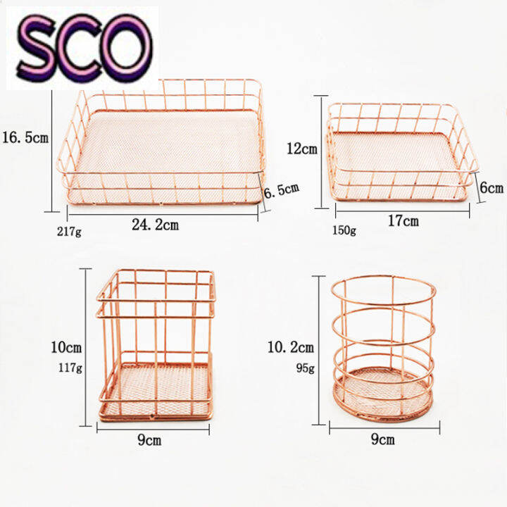 sco-ทองคำสีกุหลาบตะกร้าใส่ของเหล็กลวดชั้นวางของสำนักงานบ้านทนทานสำหรับตู้-kichen-ห้องนอนห้องน้ำ