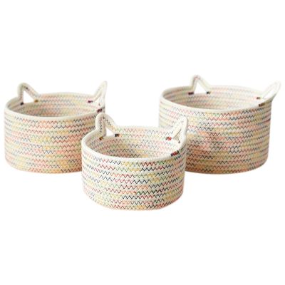 3PCS Cotton Rope Storage Basket Handmade Woven Dirty Clothes Laundry Basket Toys Desktop Sundries Organizer Hamper