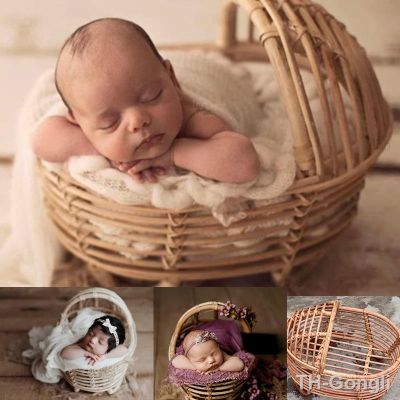 【hot】┋✈  Newborn Photography Props Rattan Round Basket Bebe Photo Recien Baby Boy Posing Bed Background