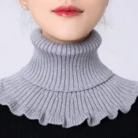 Knitted Fake Collar Scarf With Wooden Ear Women Turtleneck Warm Knitted False Fake Collar Detachable Scarf Winter Windproof 2023