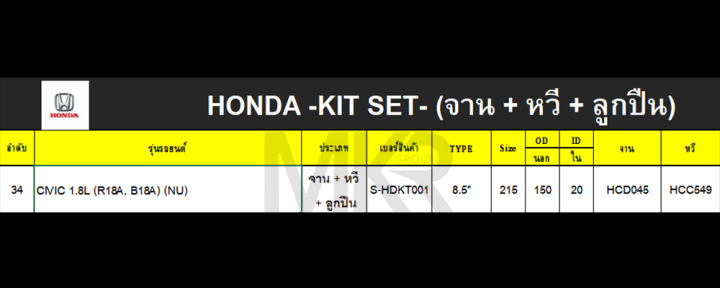 จานคลัทช์-หวีคลัทช์-ลูกปืนคลัทช์-honda-civic-d15b-d16a-zc-civic-1-8l-r18a-b18a-ขนาด-8-8-5-นิ้ว-ยี่ห้อ-exedy