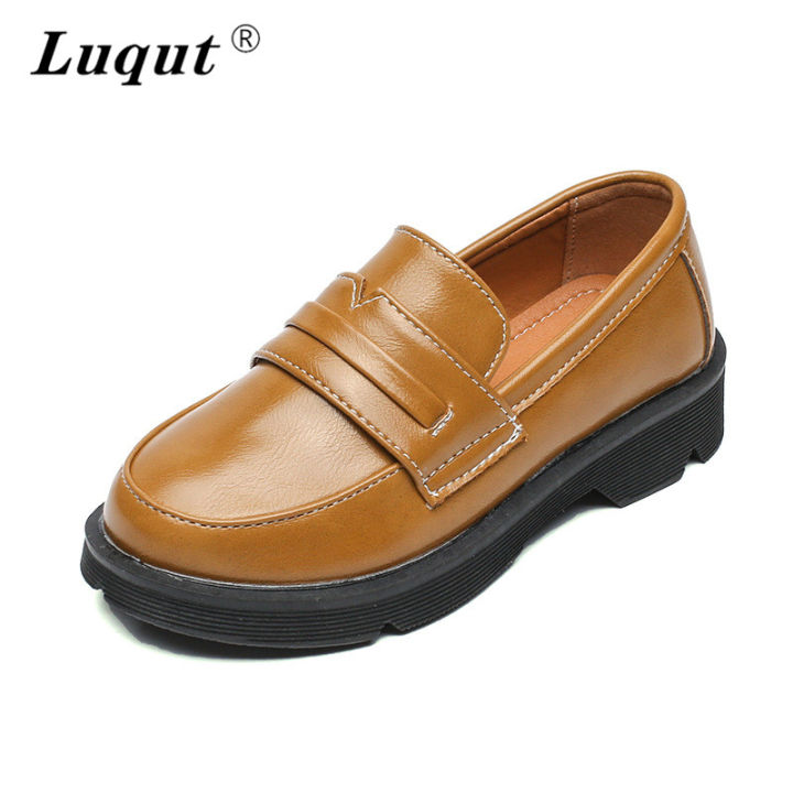 luqutcr-2023เด็กรองเท้าสำหรับชายหญิงหนัง-pu-อ่อนนุ่มแฟชั่นสไตล์อังกฤษเด็ก-loafers-หนาด้านล่างรองเท้าหนังส้นเตี้ย