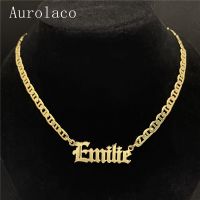 AurolaCo Custom Name Necklace Gold Old English Pendant Custom Stainless steel Nameplate Necklaces for Women Men Gifts Wholesale