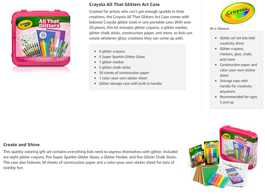 Crayola All That Glitters Art Case Coloring Set Toys Gifts for Girls & Boys... 
